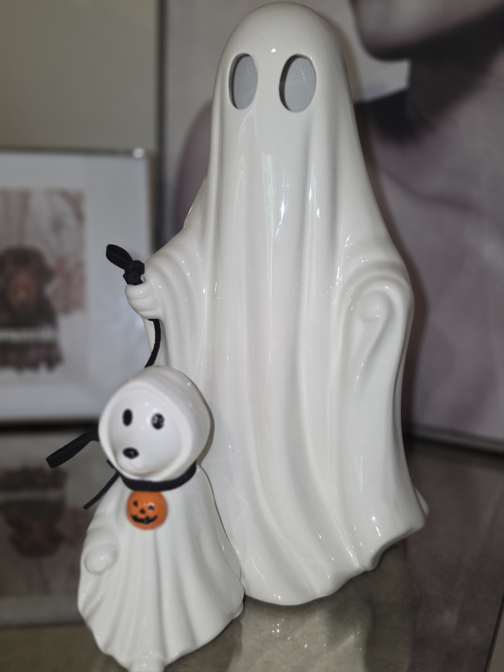Ceramic Halloween Ghost Figurine with Pumpkin Accent - White - Picture 5 of 8